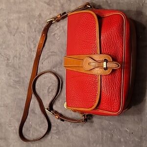 0463. EUC ~ Dooney and Bourke ~ Red Leather Equestrian Over Under Shoulder Bag ~